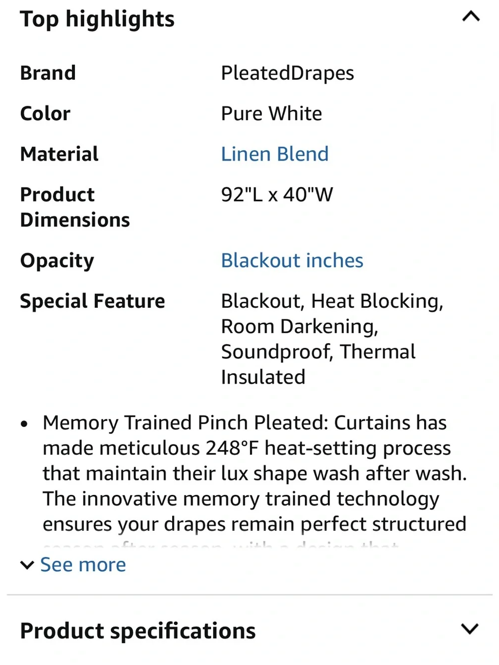 NEW Blackout Pinch Pleated Curtains in White - 92”L x 40”W